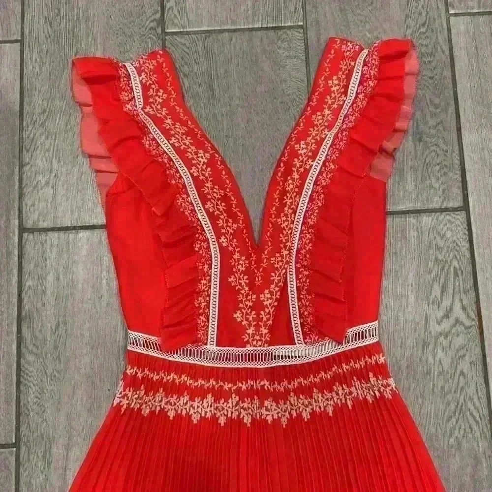 Self-Portrait Flower Spell Chiffon Ruffle Pleated Maxi dress Size UK4 US0​ - Picture 7 of 10